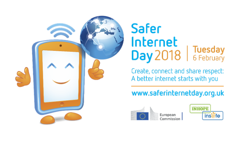 Safer Internet Day logo of a tablet computer spinning the world on its finger